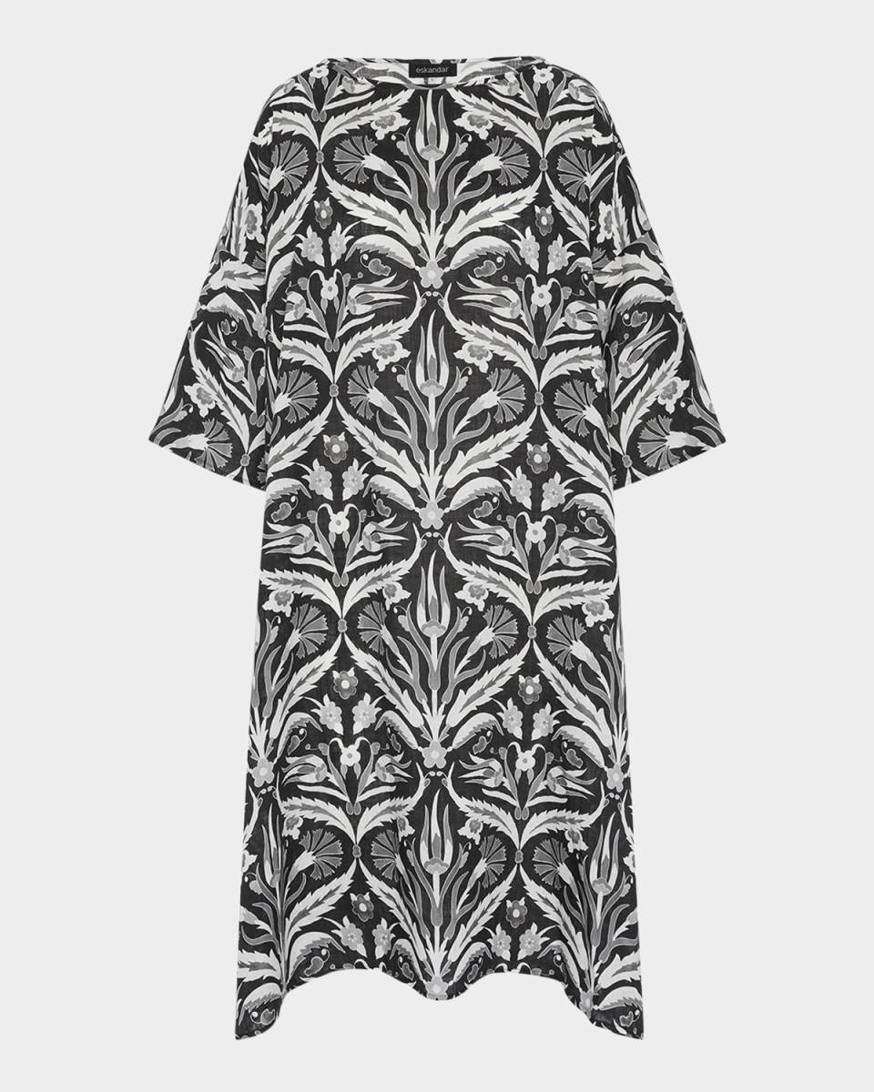 Sloped-Shoulder Wide A-Line Short-Sleeve Scoop-Neck Dress